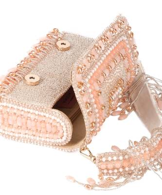 Noor pastel-colour suede embellished clutch 3