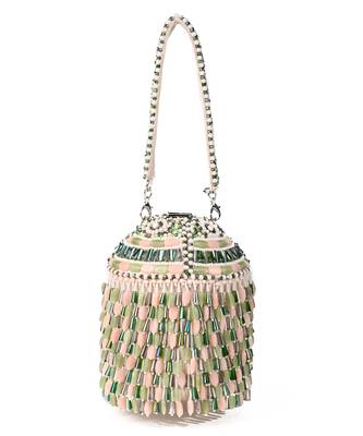 Elly pastel green suede crystal embellished bucket bag 1