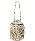 Elly pastel green suede crystal embellished bucket bag