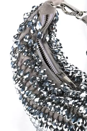 Ophelia silver suede embellished hobo bag