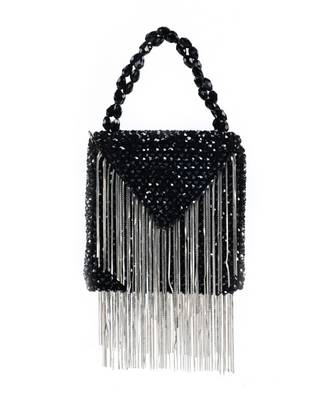 Natali black embellished mini bag with silver chain 1