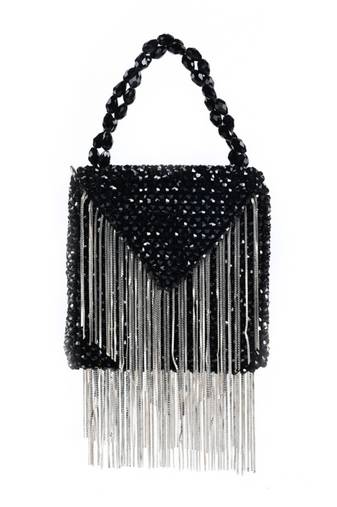 Natali black embellished mini bag with silver chain