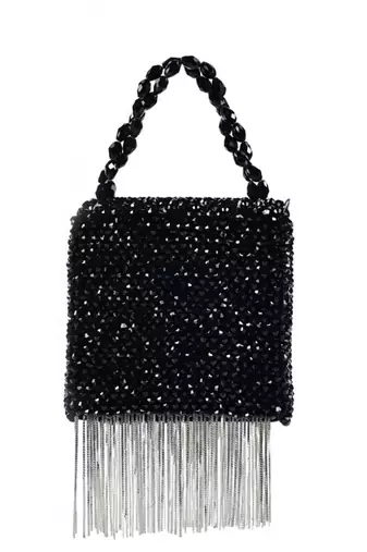 Natali black embellished mini bag with silver chain