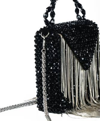 Natali black embellished mini bag with silver chain 3