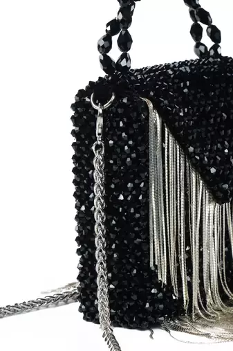 Natali black embellished mini bag with silver chain