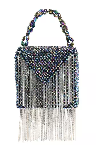 Natali metallic embellished mini bag with silver chain