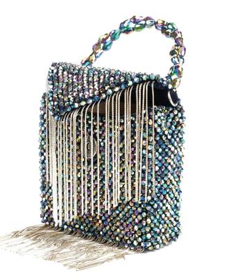 Natali metallic embellished mini bag with silver chain 4