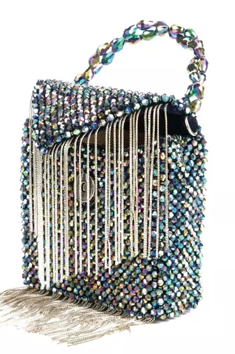Natali metallic embellished mini bag with silver chain