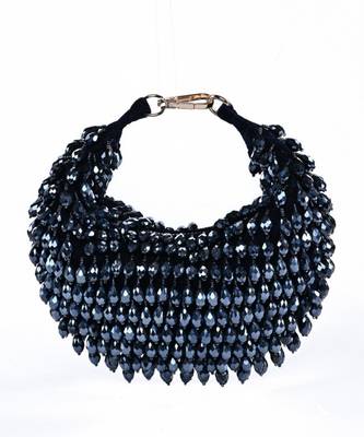 Ophelia navy blue suede embellished hobo bag 1