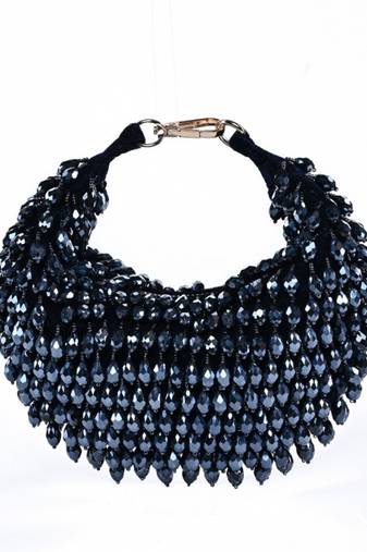 Ophelia navy blue suede embellished hobo bag