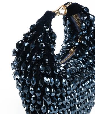Ophelia navy blue suede embellished hobo bag 2
