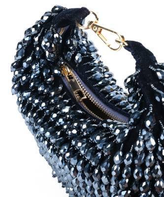 Ophelia navy blue suede embellished hobo bag 3