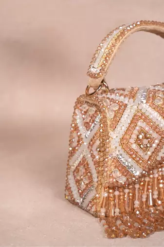 Elara gold pastel suede embellished box bag
