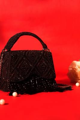 Elara black suede embellished box bag 1