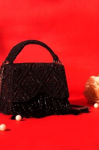 Elara black suede embellished box bag