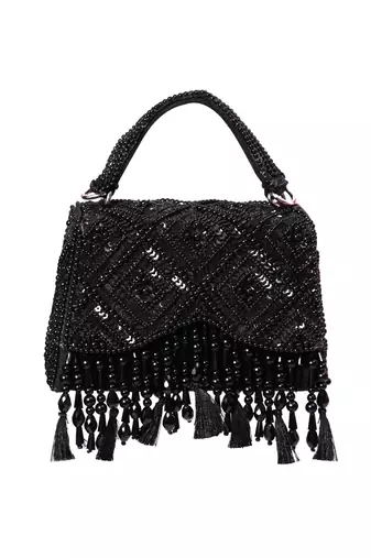 Elara black suede embellished box bag