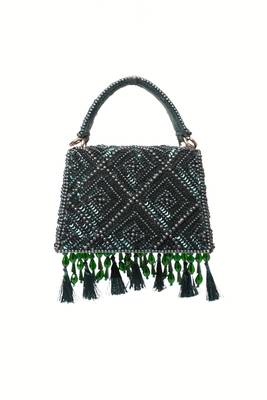 Elara green suede embellished box bag 2