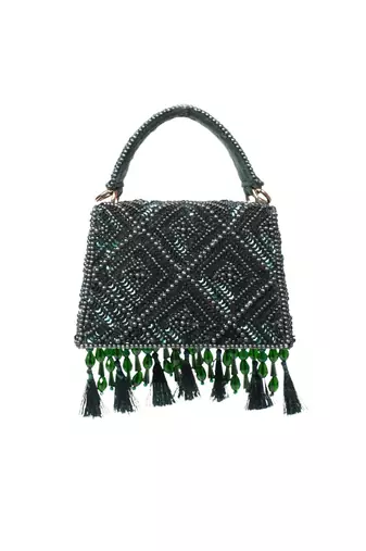 Elara green suede embellished box bag