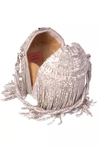 Glitz silver rhinstone georgette bucket bag