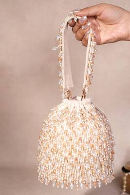 Kelly ivory pastel suede embellished bucket bag 2