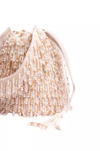 Kelly ivory pastel suede embellished bucket bag