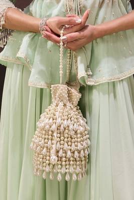 Zarah ivory pearl suede bucket bag 3