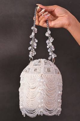 Evara silver georgette embellished bucket bag 1