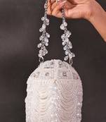 Evara silver georgette embellished bucket bag