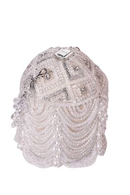 Evara silver georgette embellished bucket bag 2