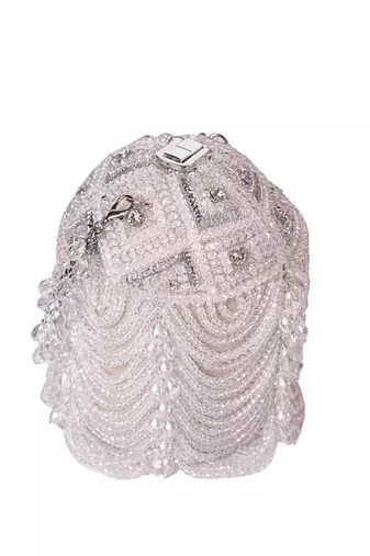 Evara silver georgette embellished bucket bag