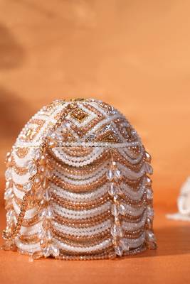 Evara gold georgette embellished bucket bag 2