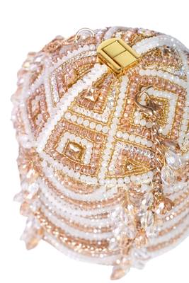Evara gold georgette embellished bucket bag 3