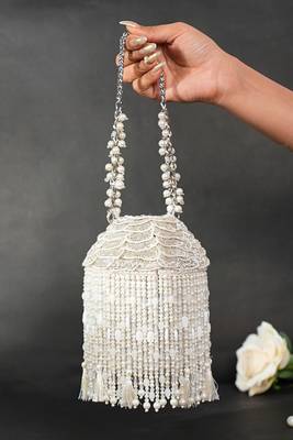 Nova silver suede embellished bucket bag 1
