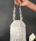 Nova silver suede embellished bucket bag