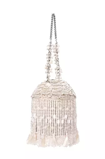 Nova silver suede embellished bucket bag