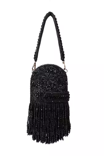 Azmat black suede embellished capsule bag