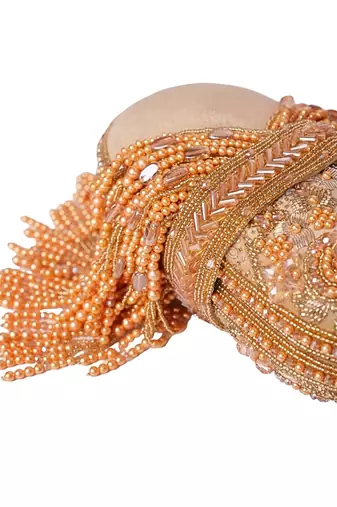 Azmat gold suede embellished capsule bag