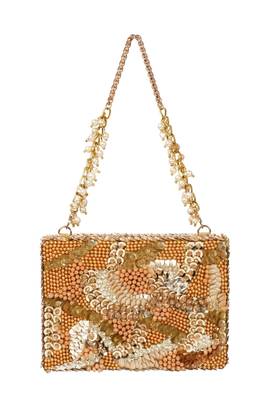 Amna gold suede embellished clutch 1