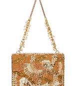 Amna gold suede embellished clutch