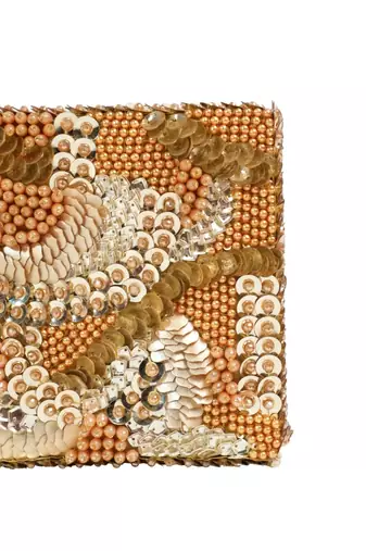 Amna gold suede embellished clutch