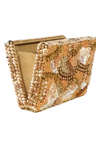 Amna gold suede embellished clutch