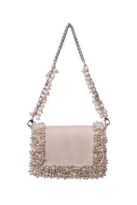Aliya ivory suede pearl embellished clutch 1