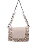 Aliya ivory suede pearl embellished clutch
