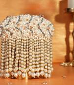 Chloe ivory suede clutch with big pearl hanging