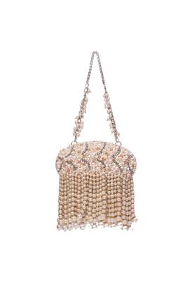 Chloe ivory suede clutch with big pearl hanging 3