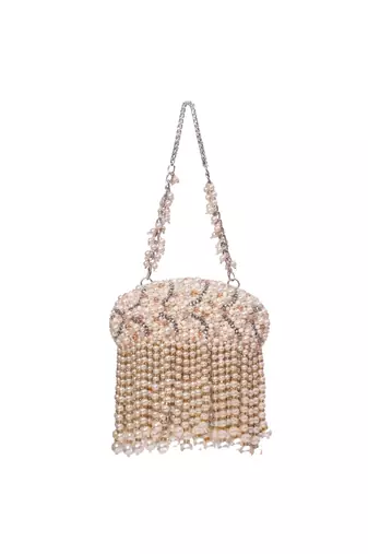 Chloe ivory suede clutch with big pearl hanging