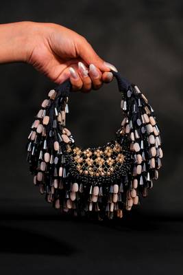 Alara black pastel suede embellished hobo bag 2