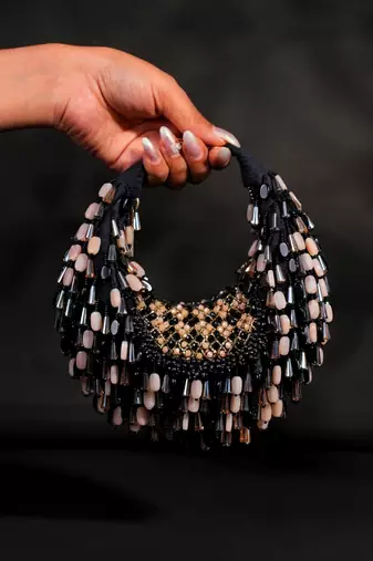 Alara black pastel suede embellished hobo bag