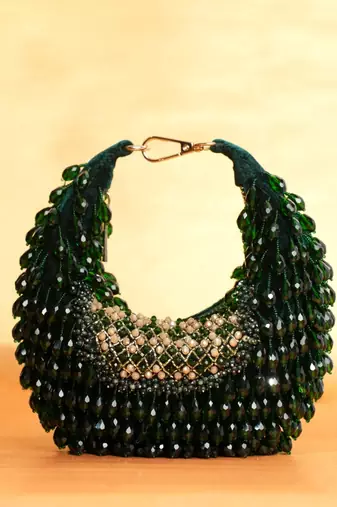Alara green suede embellished hobo bag