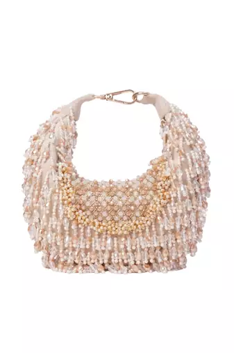 Alara ivory pastel suede embellished hobo bag